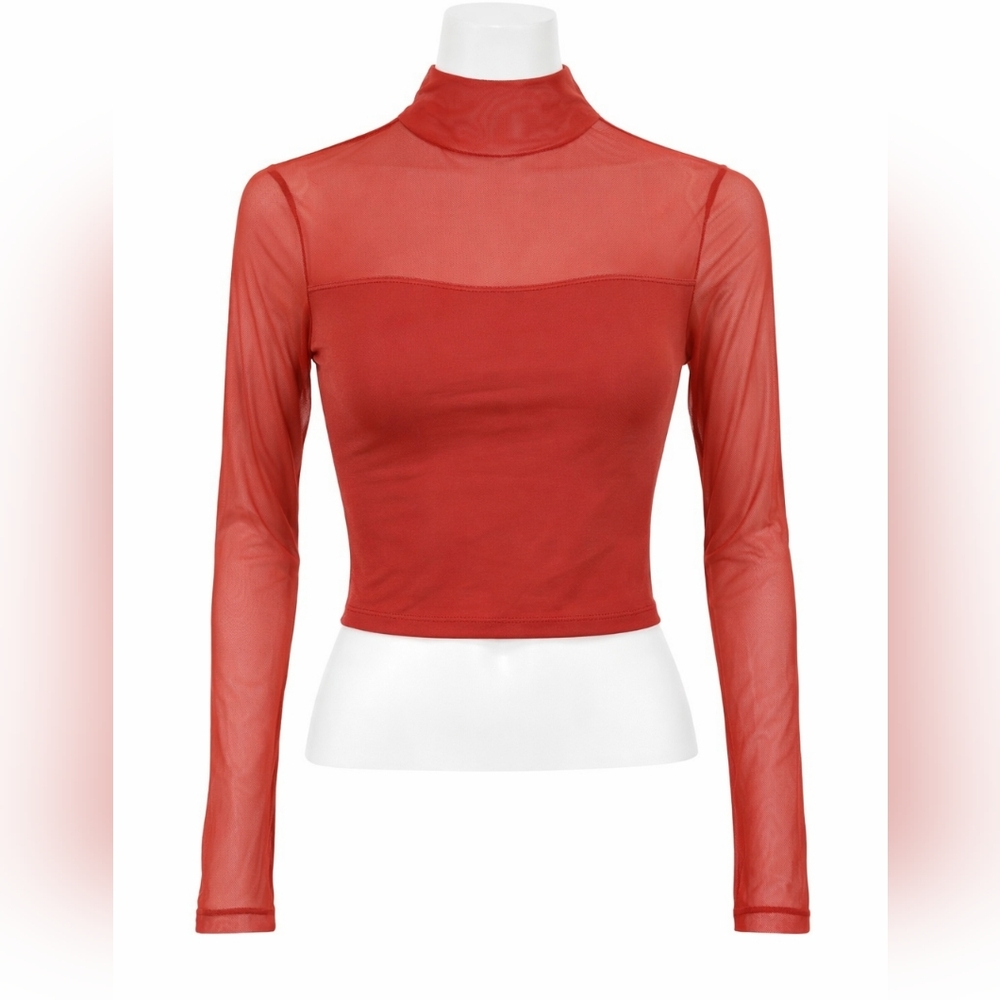 SUUKSESS Red Sheer Mesh Crop Top ❤️ Mock Neck Going Out SIZE S